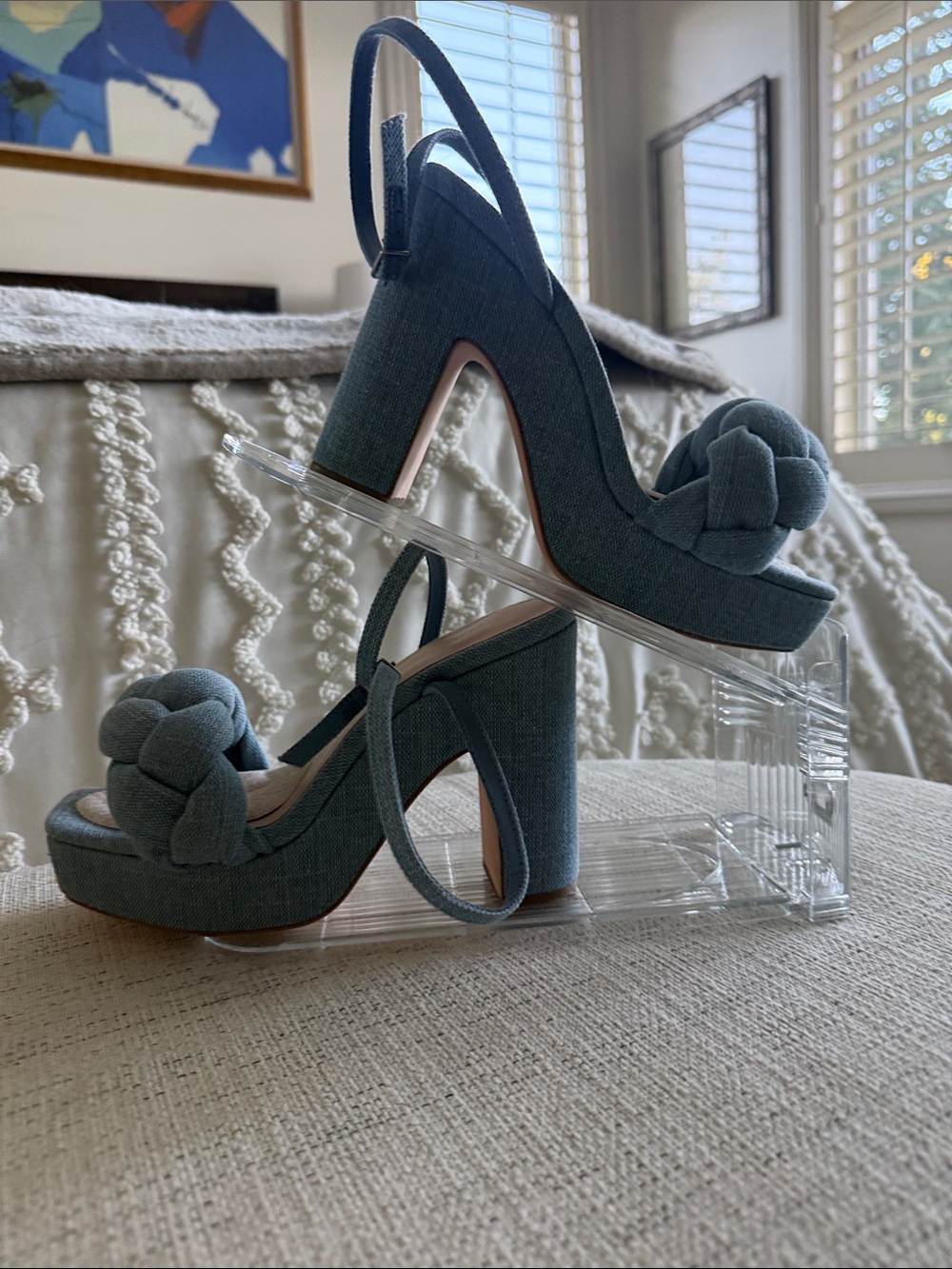 Loeffler Randall Knot-Front Platform Slingback Heels in Slate Blue
